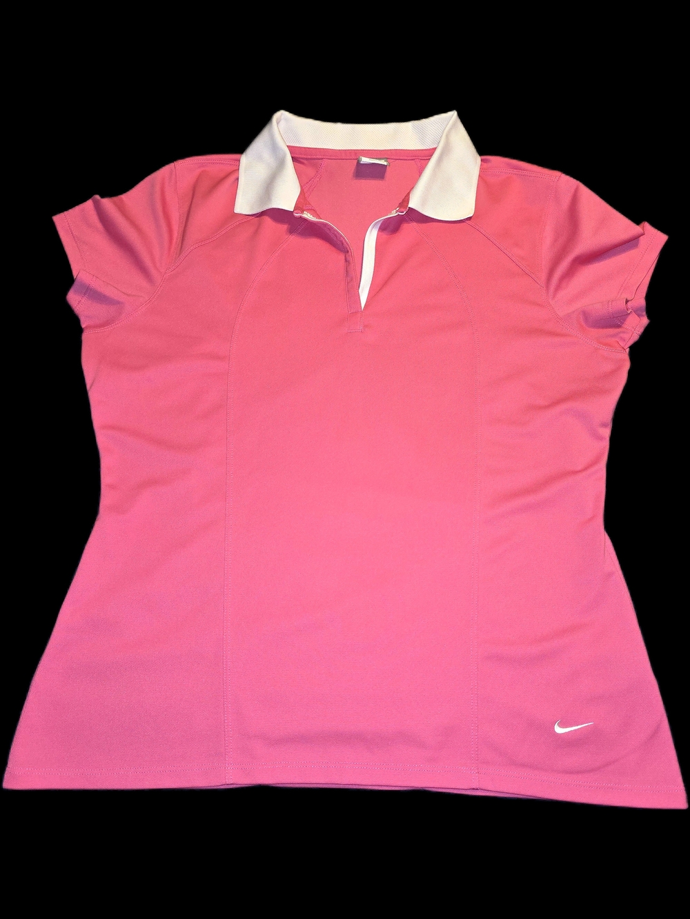 Nike Golf FIT DRY Short Sleeve Polo Shirt XL Bright Pink White Collar Swoosh